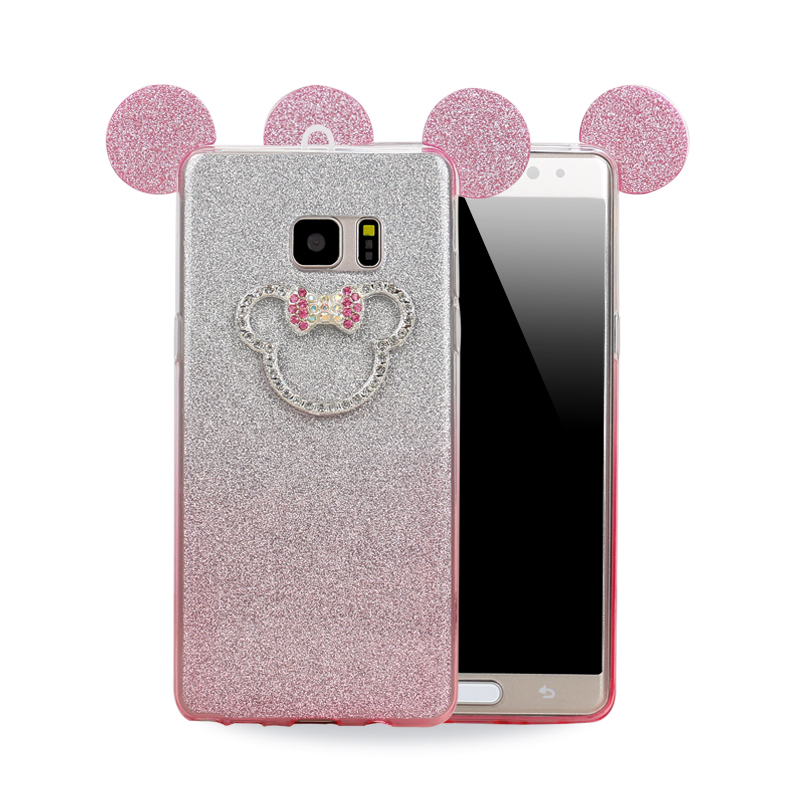 Galaxy Note FE / Note Fan Edition / Note 7 Minnie Diamond Glitter Bow TIE Case (Hot Pink)